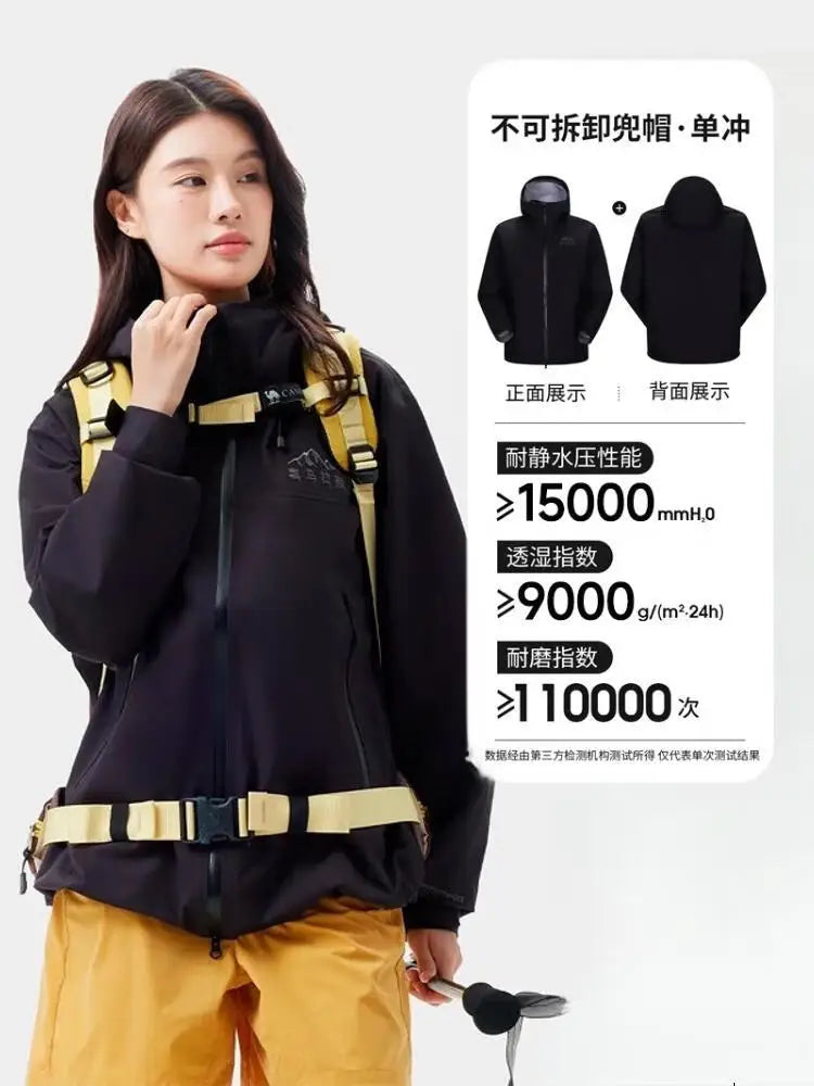 Hooded Long Sleeve Full Zip Outdoor Hiking Jacket with Pockets