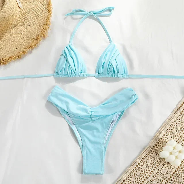 Strappy Solid Color Bikini