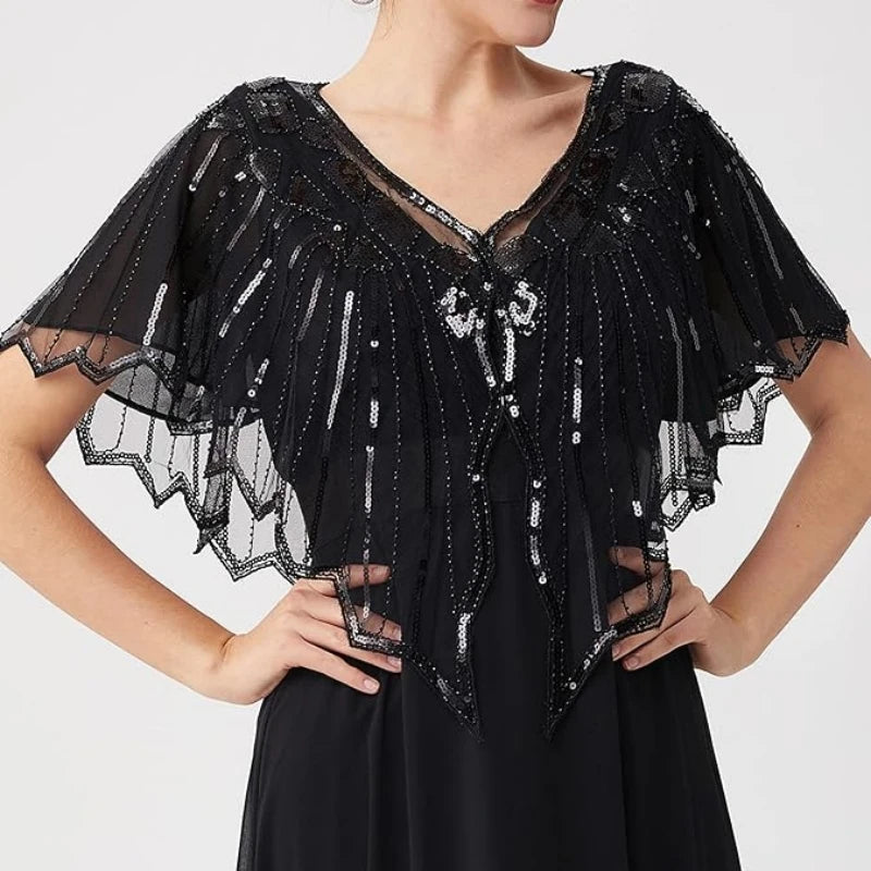 Beaded Sequin Capelet for Layering over Dresses and Tops