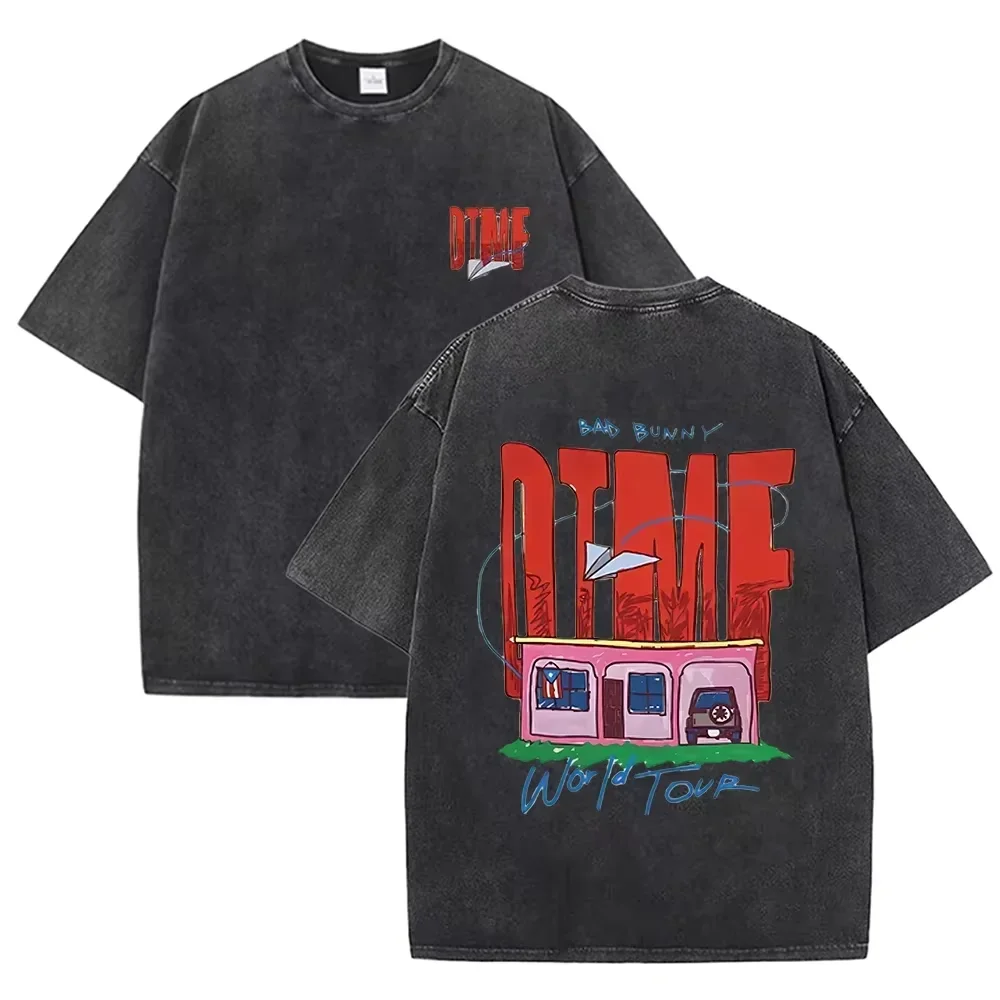 Bad Bunny DTMF World Tour Print Vintage Washed Black Casual T Shirt