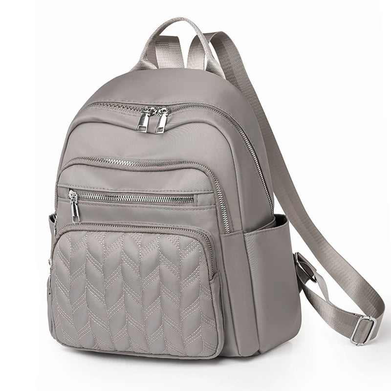 Textured Multi-Pocket Backpack with Front Zippers and Adjustable Shoulder Straps