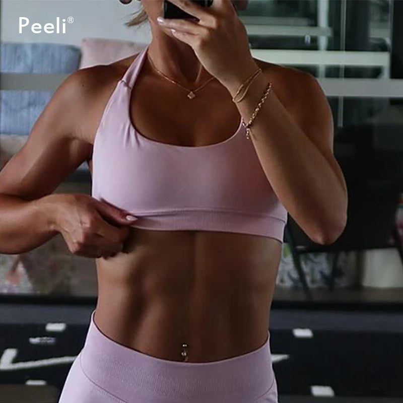Women's Ruched Halter Neck Sports Bra