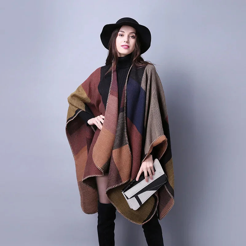Patterned Fringed Open Front Poncho for Layering over Outfits