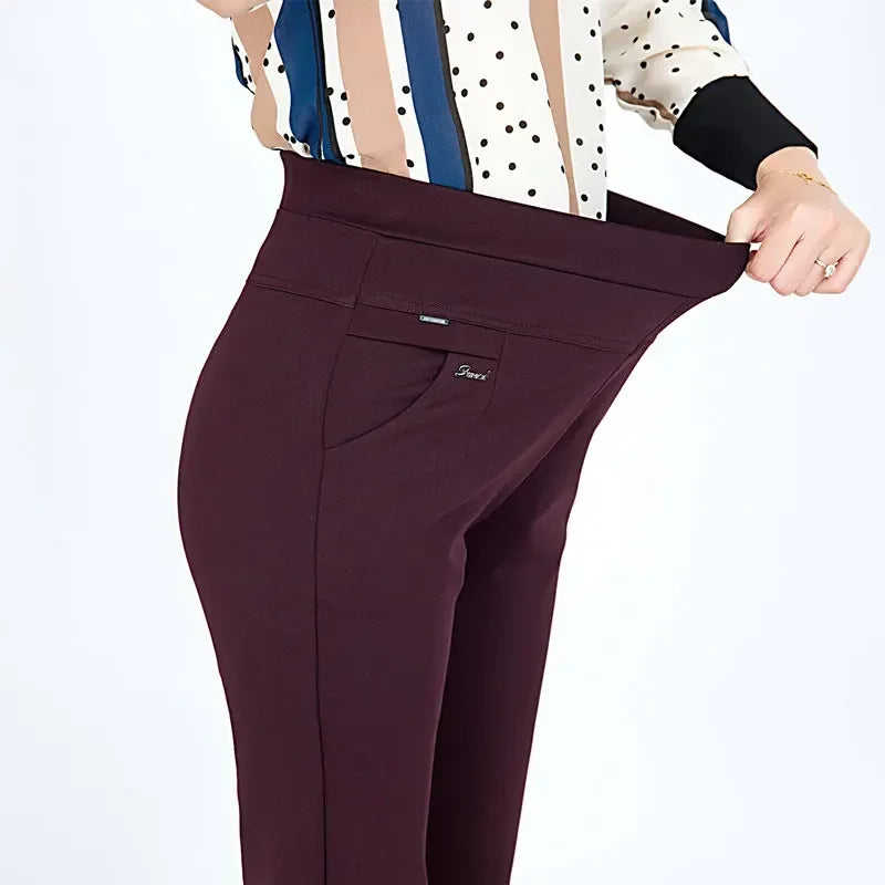 Women's High Waist Slim Pants with Elastic Fit and Color Options
