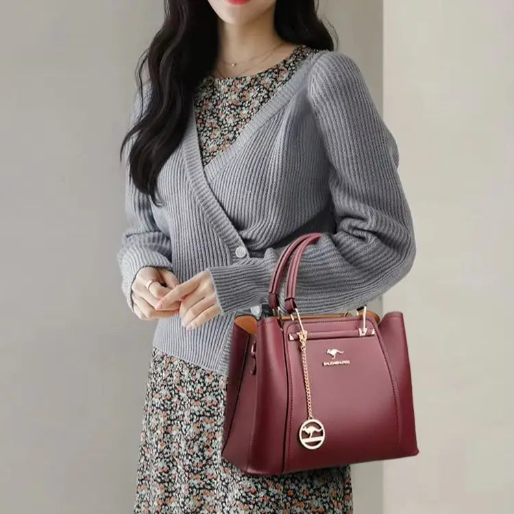 Women's Structured Shoulder Handbag with Pendant and Adjustable Crossbody Strap