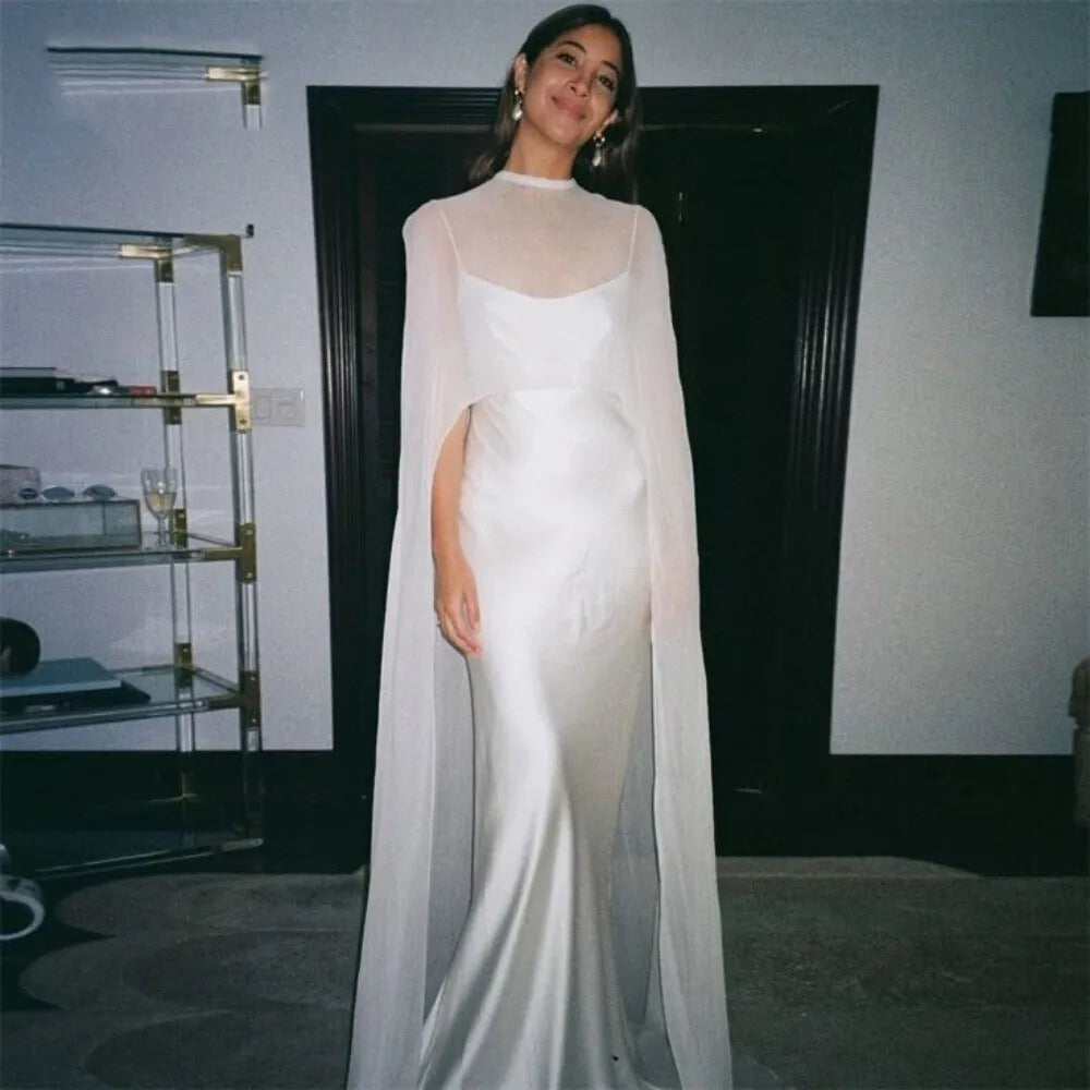 Long Sheer Draped Cape for Layering over Outfits