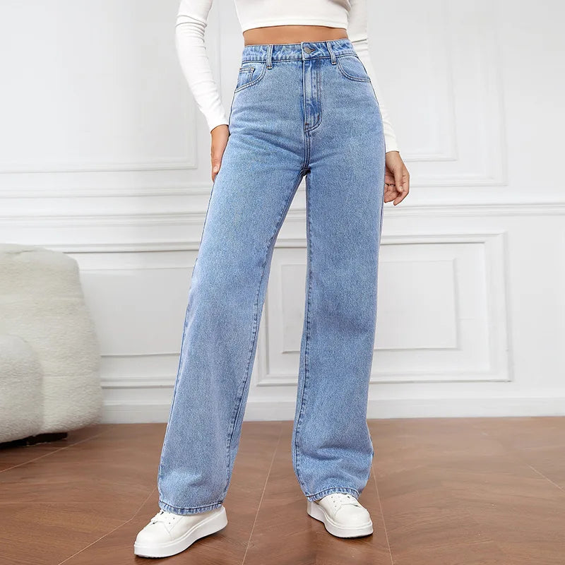 Women's Blue High Waist Wide Leg Denim Jeans