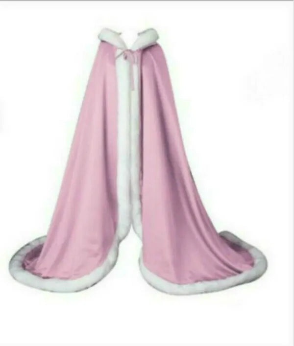 Long Hooded Plush Trim Cape for Layering over Outfits