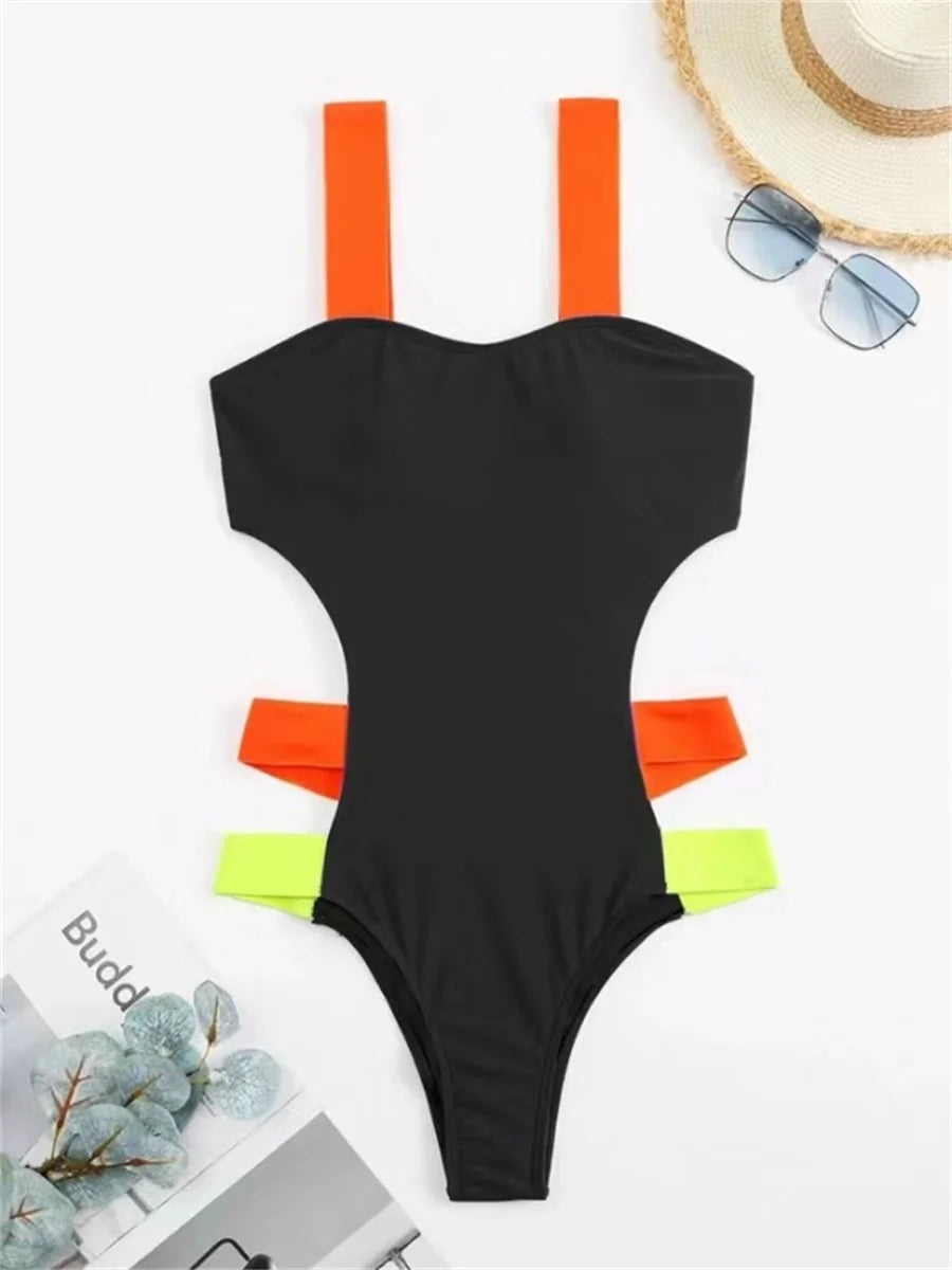 Contrast Strap Cutout One-Piece Swimsuit