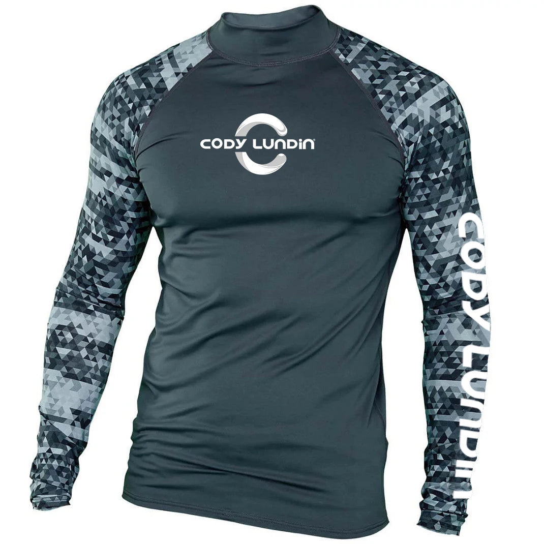 Graphic Long Sleeve Crew Neck Rash Guard Swim Top