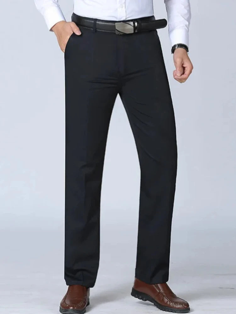 Men's High-Waist Cotton Straight-Leg Full-Length Pants