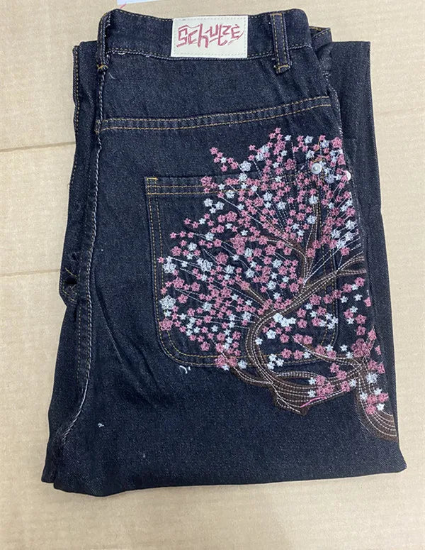 Men's Embroidered Wide Leg Denim Jeans for Casual Everyday Wear