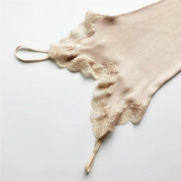 Women's Lace Trim Camisole with Spaghetti Straps and Knitted Construction