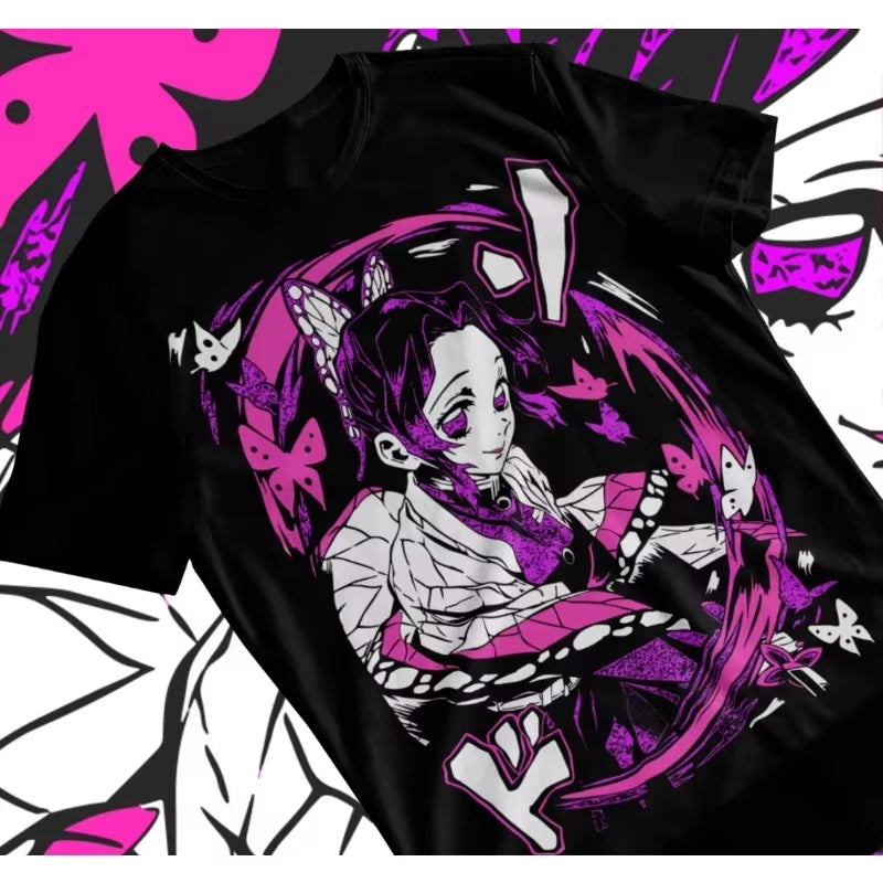Shinobu Kocho Graphic T-Shirt Demon Slayer Anime Short Sleeve Summer Tee