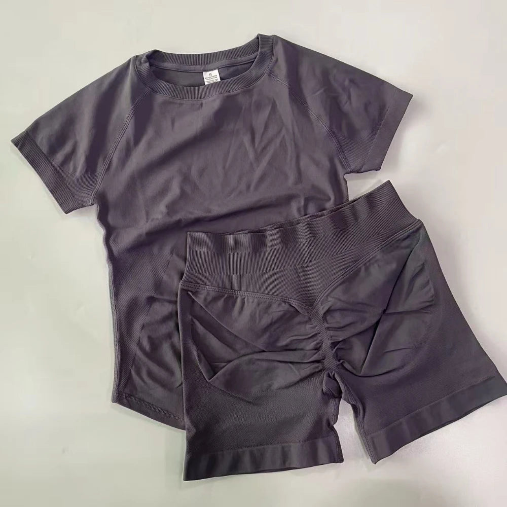 Women's Tee And Shorts Options Yoga Set For Workout Outfits