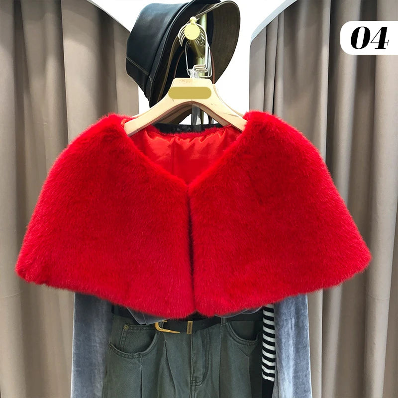 Plush Short Bridal Cape for Layering over Outfits