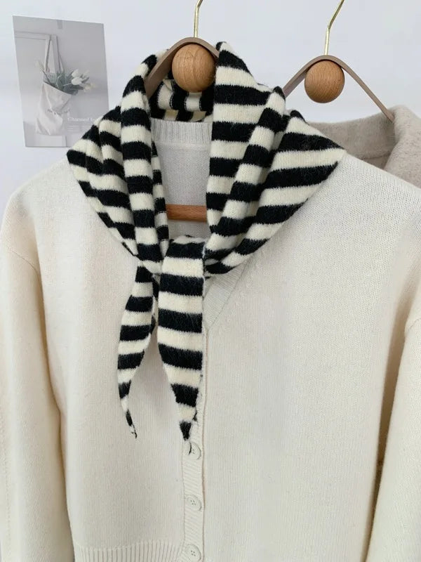 Striped Triangle Knit Scarf with Tieable Pointed Ends