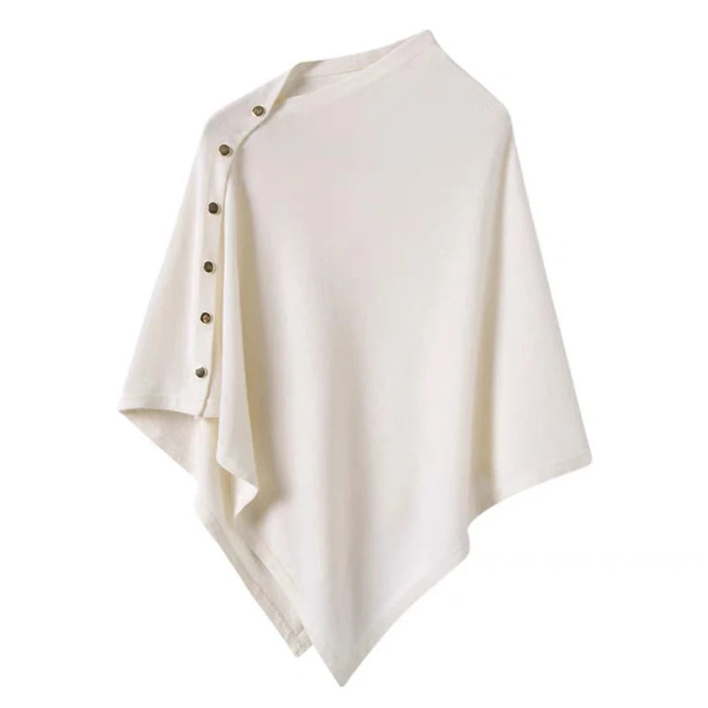 Asymmetric Side Button Poncho for Layering over Outfits