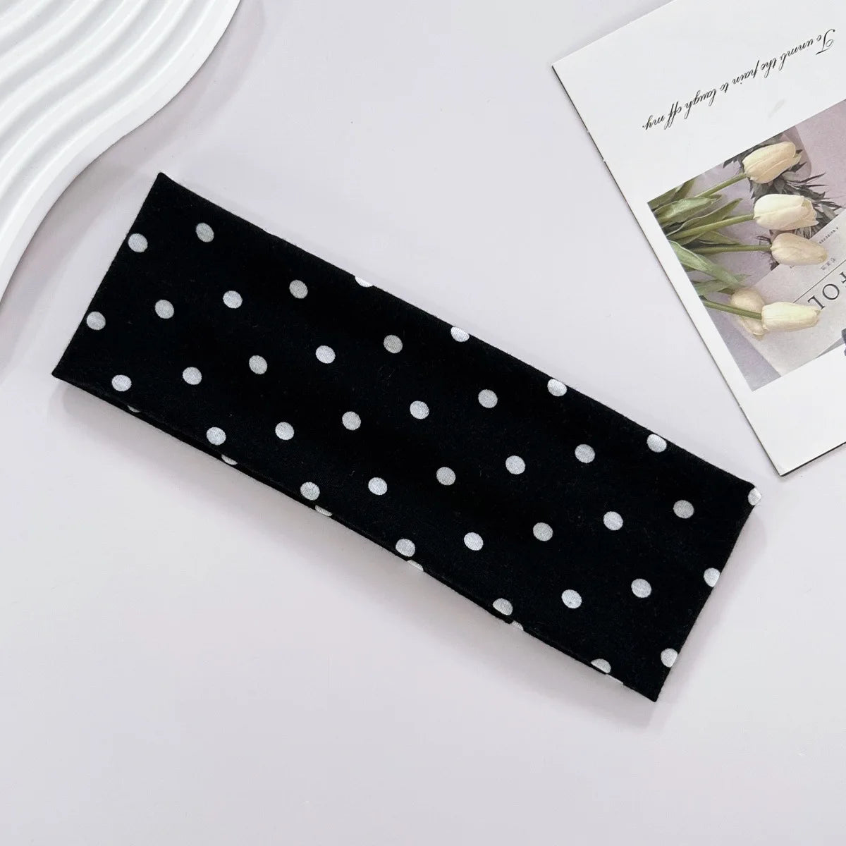 Polka Dot and Button Style Fabric Headband for Hair Styling