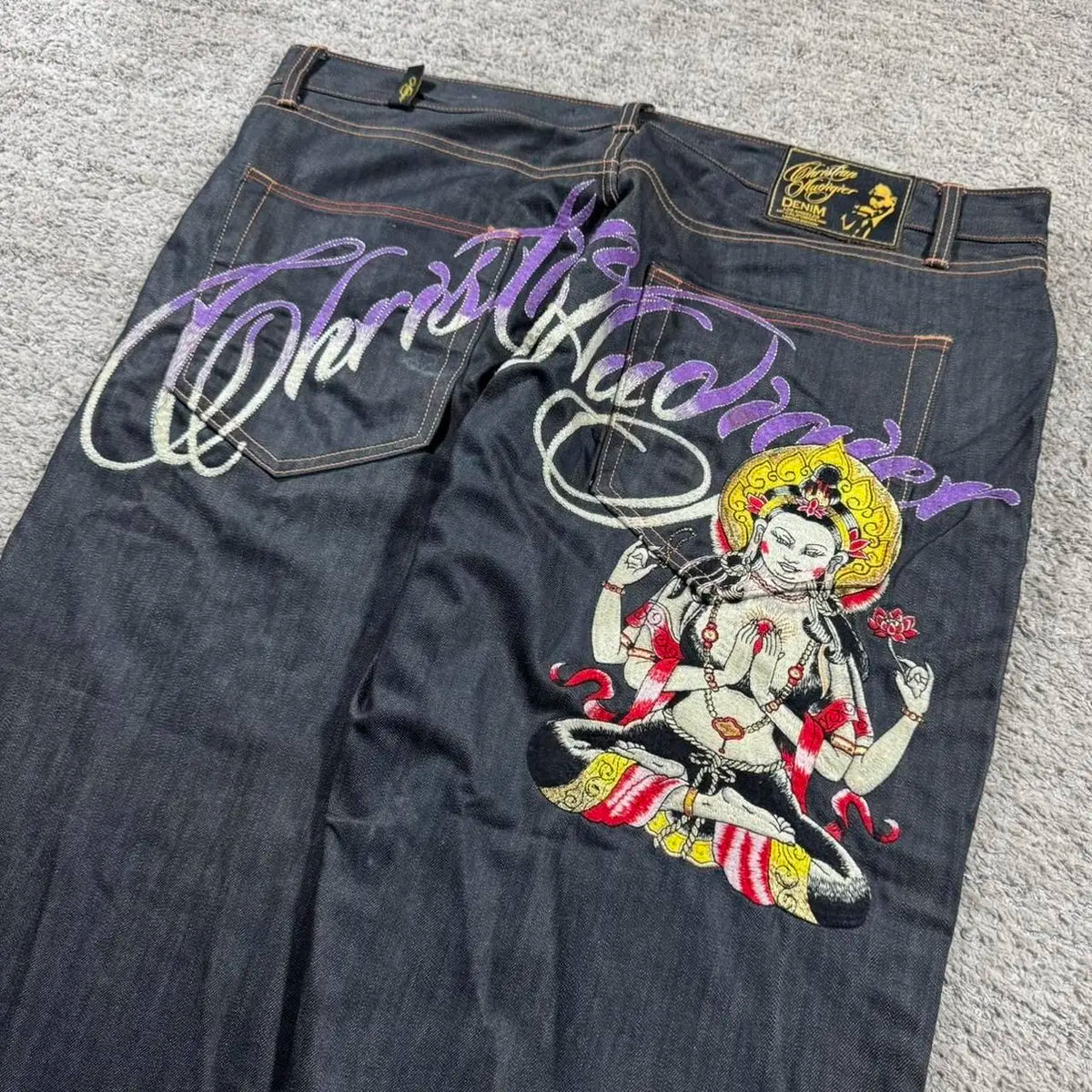 Women's Buddha Statue Graphic Back Denim Jeans For Everyday Outfits