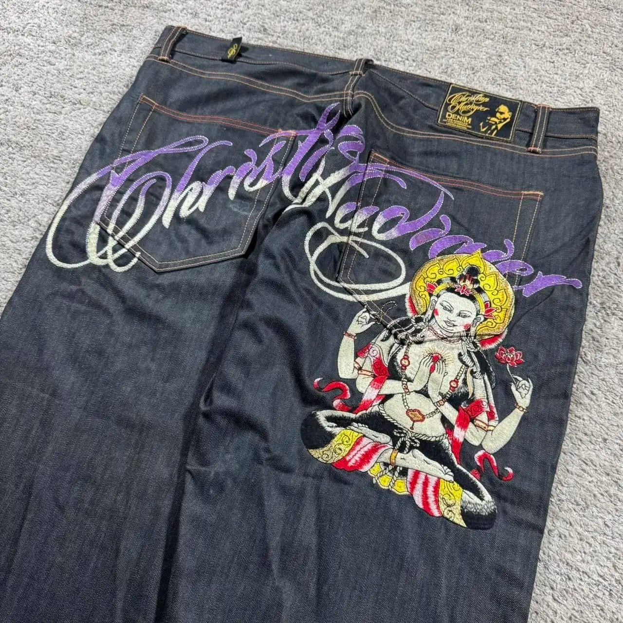 Women's Buddha Statue Graphic Back Denim Jeans For Everyday Outfits