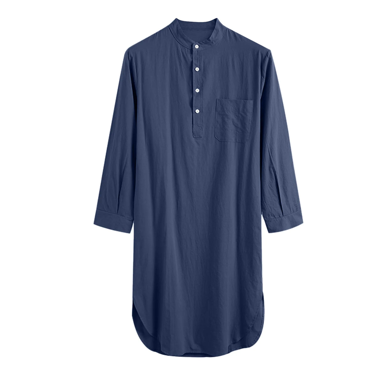 Men's Solid Stand Collar Long Sleeve Button Front Sleep Nightdress