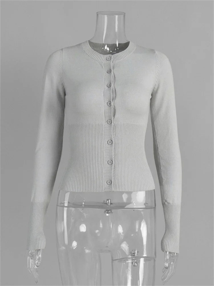 Women's Button Front Keyhole Neck Fitted Cardigan Casual Knit Layer