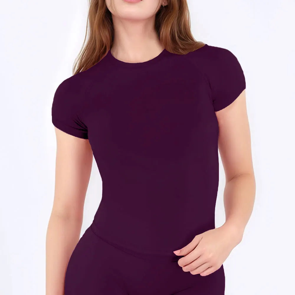 Women's Crew Neck Fitted Short Sleeve T-shirt For Workout Outfits