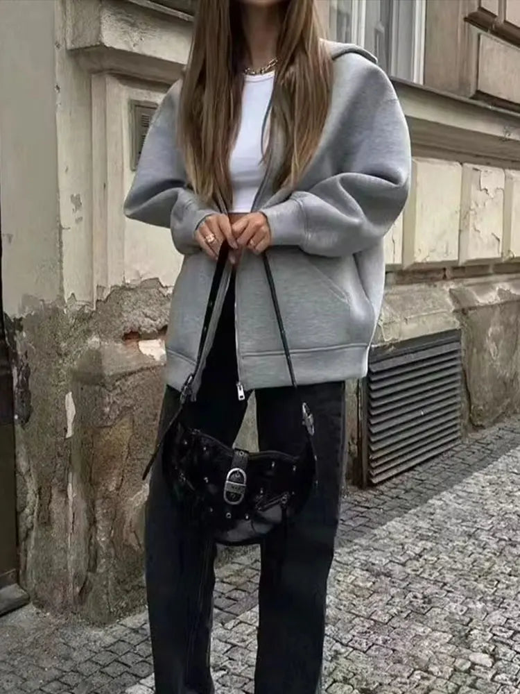 Women's Hooded Long-Sleeve Zip-Front Pocket Jacket