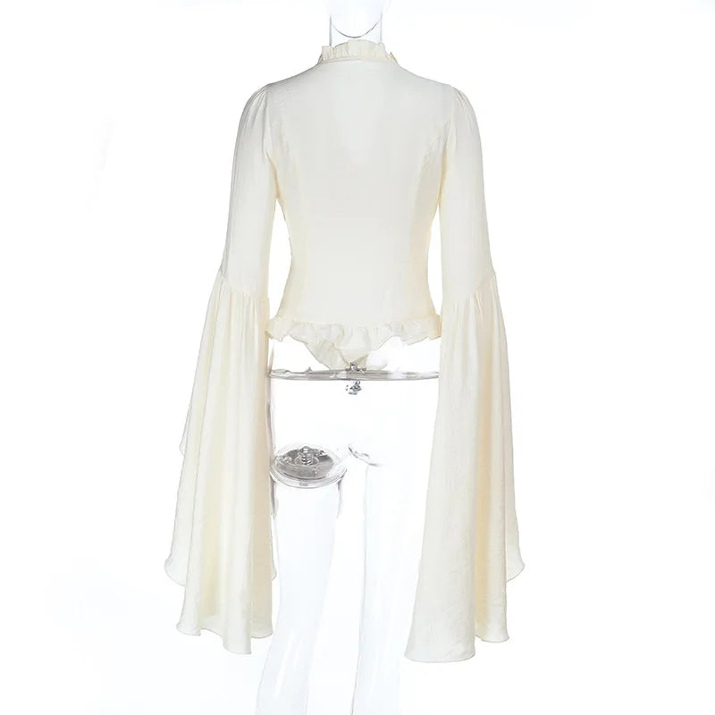 Women's Ruffled Flare Sleeve Blouse with Shaped Hem
