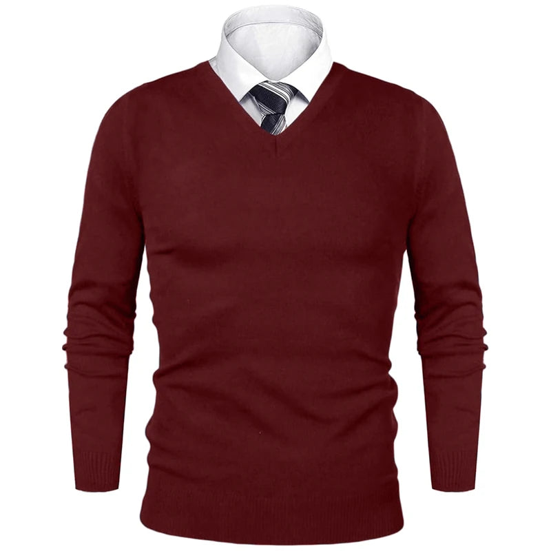 Men's V Neck Long Sleeve Knit Sweater