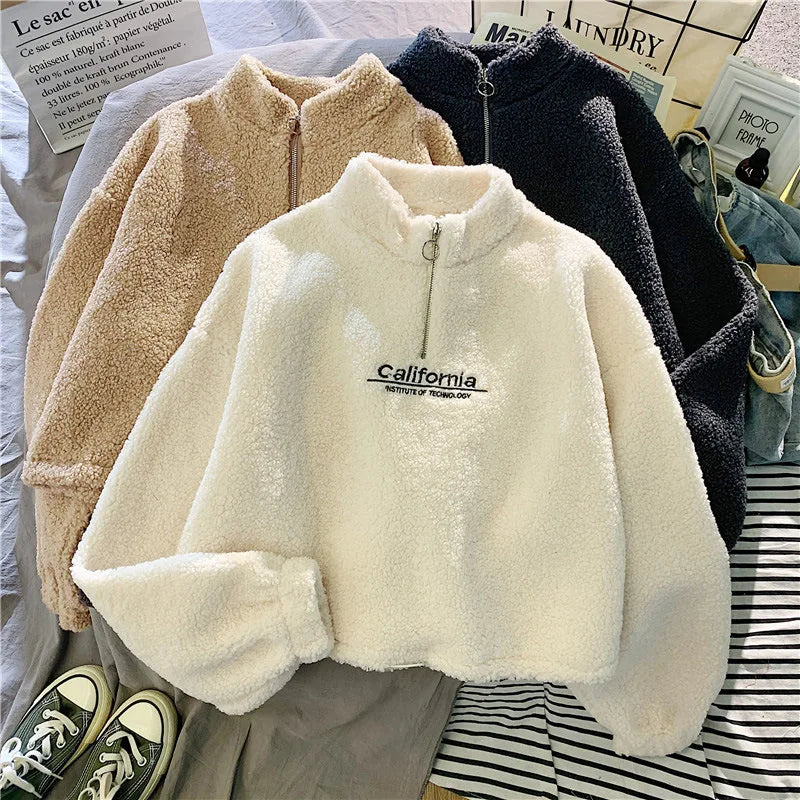 Stand Collar Half Zip Long Sleeve Casual Pullover Sweatshirt