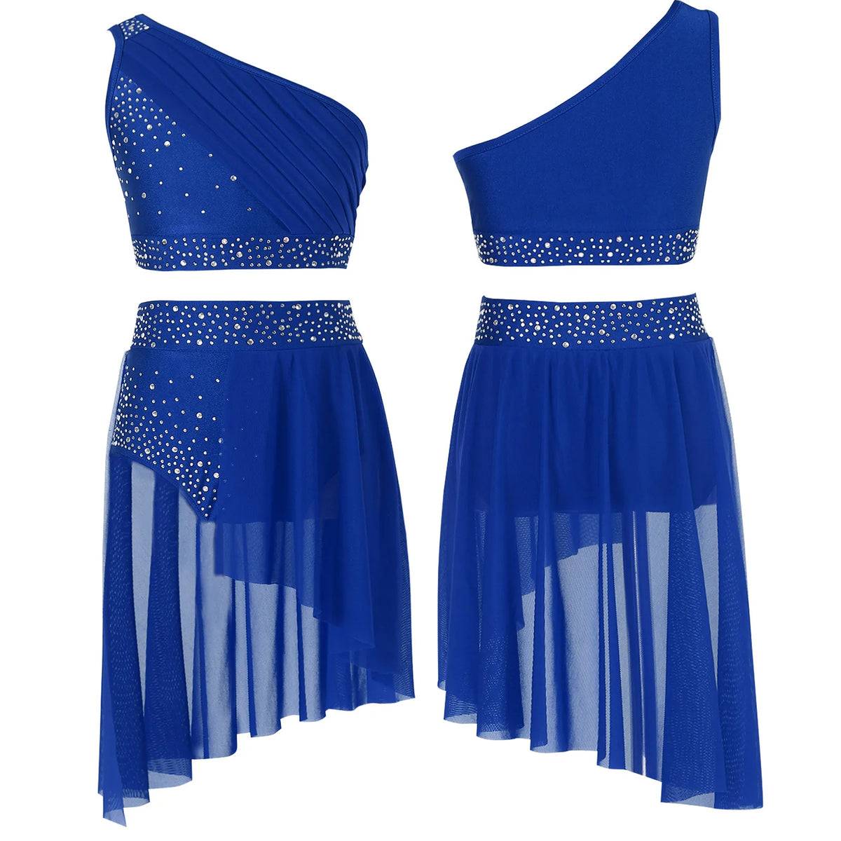 Girls' Lyrical Dance Costume Styles with Rhinestones and Skirted Outfit Options