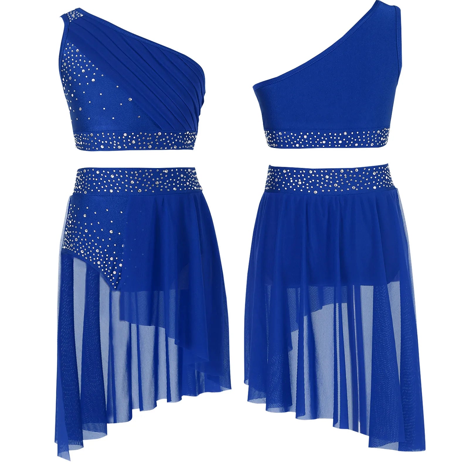 Girls' Lyrical Dance Costume Styles with Rhinestones and Skirted Outfit Options