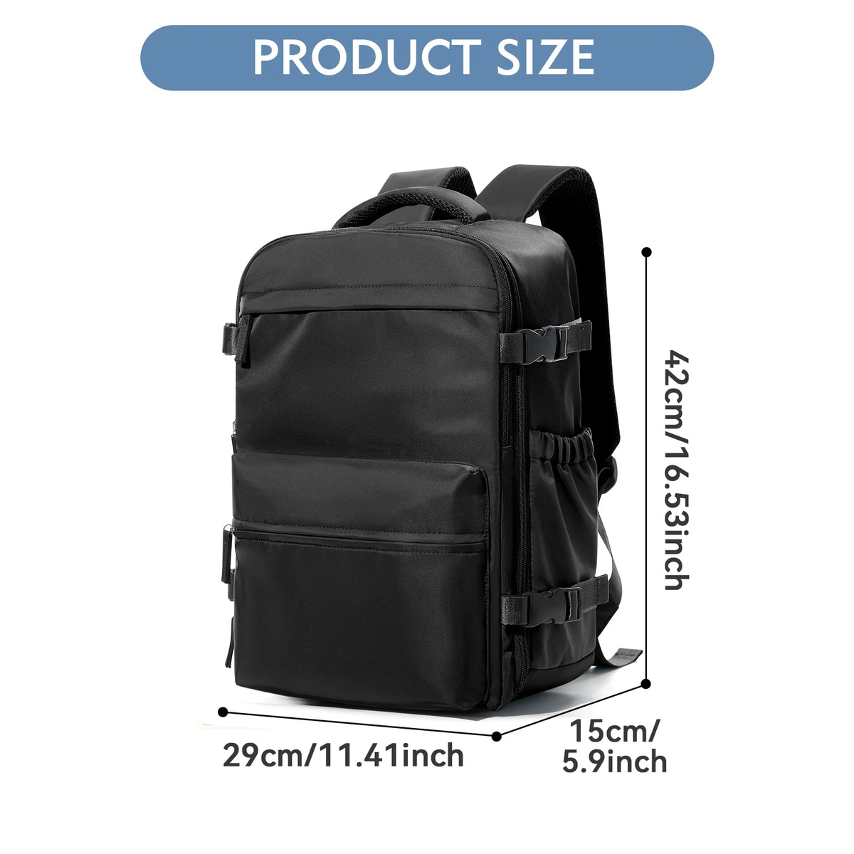 Travel Backpack with Internal Compression Storage and Zippered Compartments