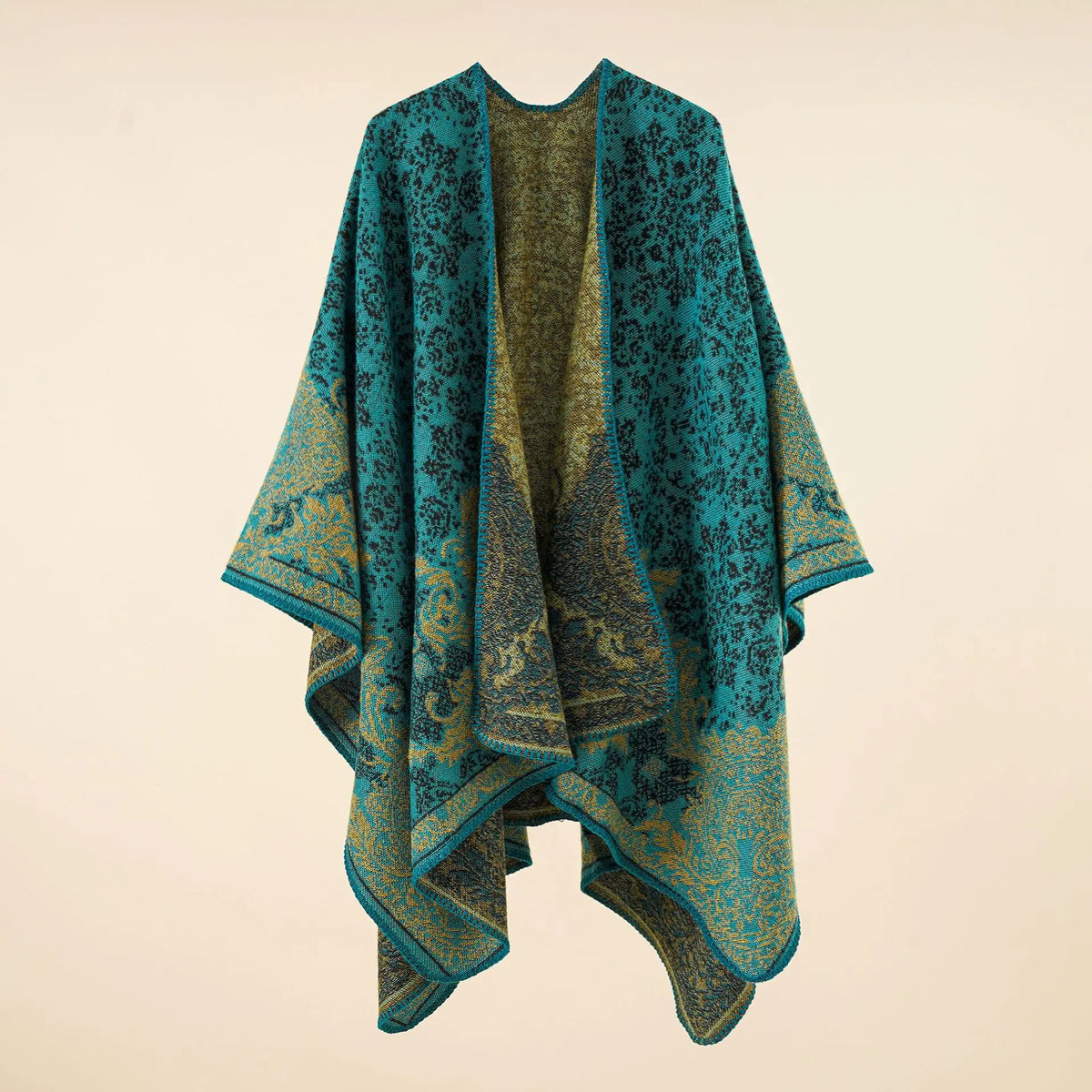 Patterned Open Front Poncho for Layering over Outfits