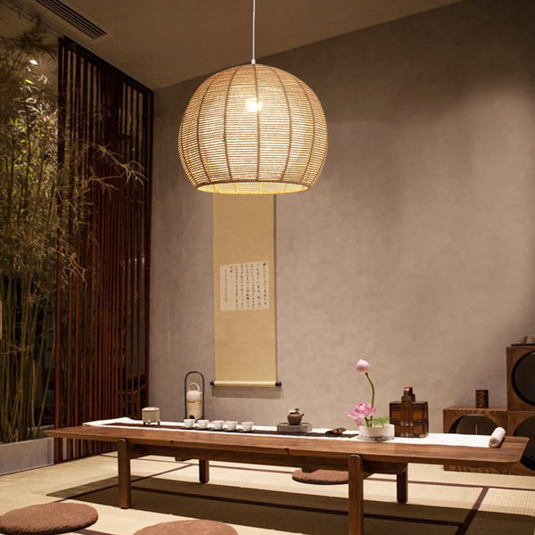 Wicker Rattan Shade Ceiling Lamp Retro Light Fixture Hanging Pendant Creative Kitchen Hanging Lamps Home Decor