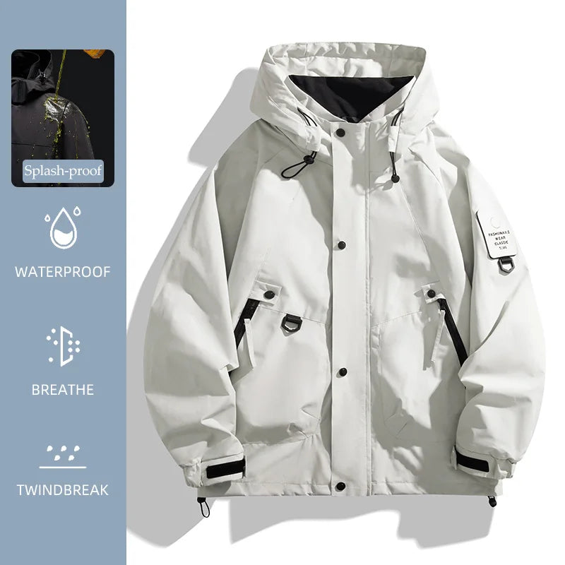 Hooded Long Sleeve Full Zip Outdoor Hiking Jacket with Pockets