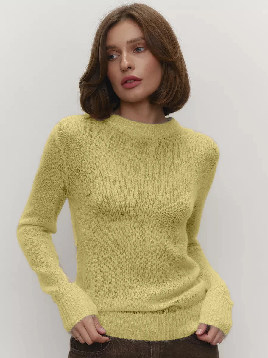 Women's Mixed Neck Long Sleeve Knit Sweater Casual Knit Layer