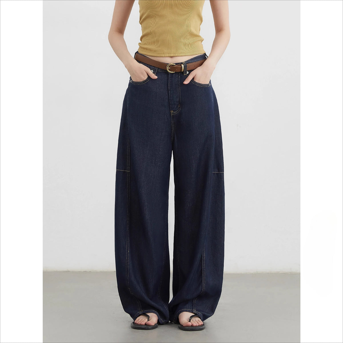 Women's Navy High Waist Wide Leg Denim Jeans