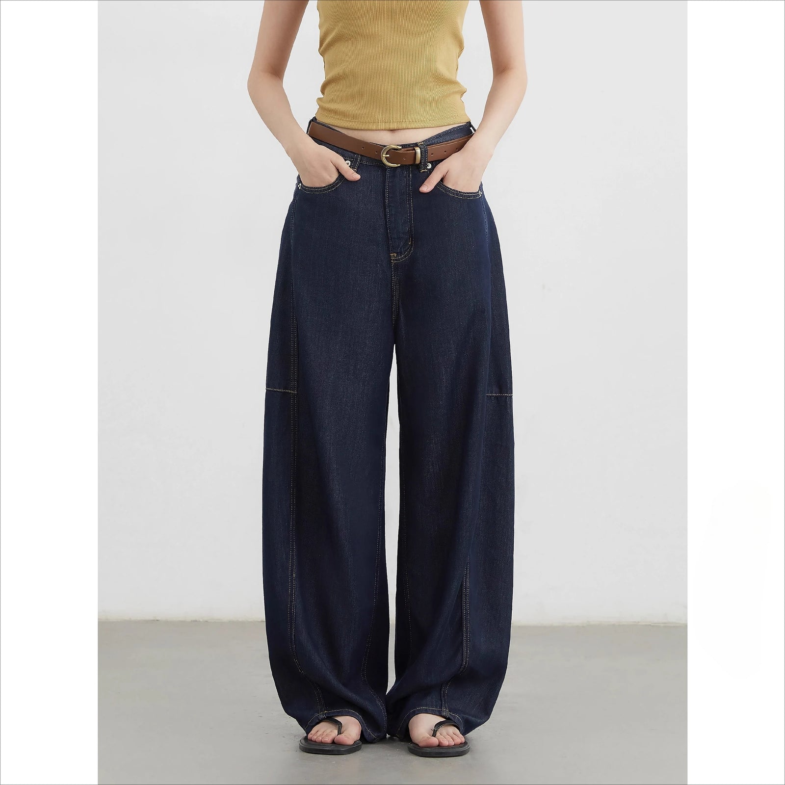 Women's Navy High Waist Wide Leg Denim Jeans