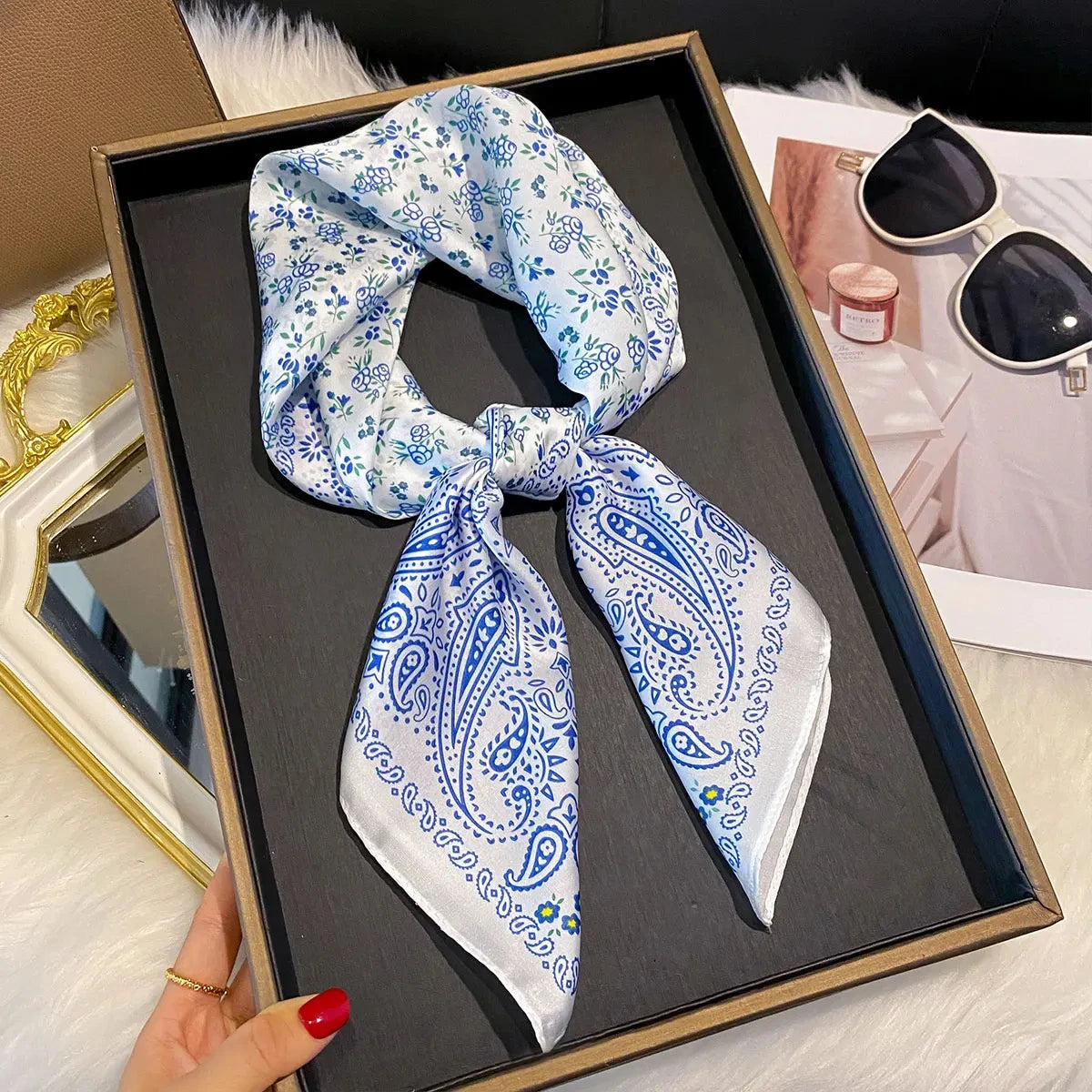 Paisley Print Square Scarf for Head and Neck Styling