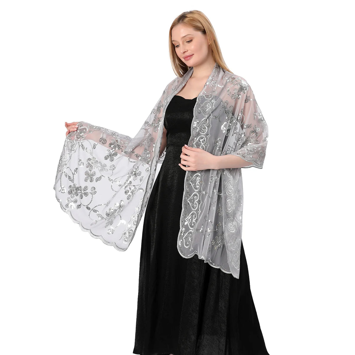 Floral Lace Fringed Wrap Scarf for Layering over Outfits