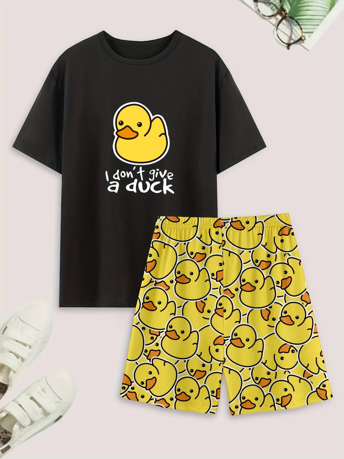 Men's Duck Print T Shirt and Shorts Pajama Set