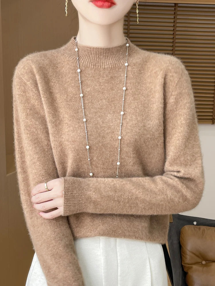 Women's Fluffy Crew Neck Long Sleeve Sweater Casual Knit Layer