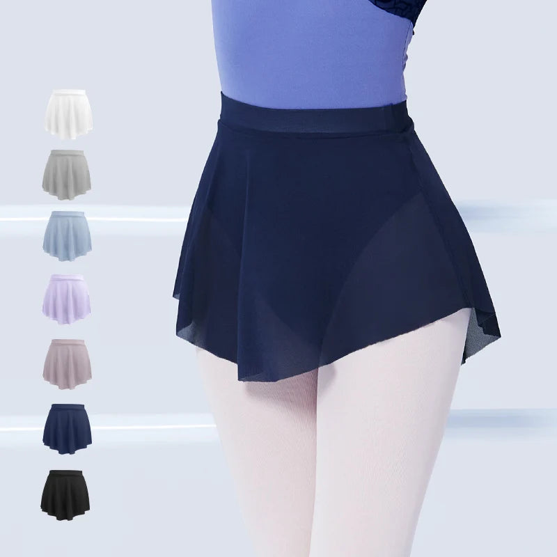 Women's Short Mesh Ballet Skirt with Side Split and Elastic Waist