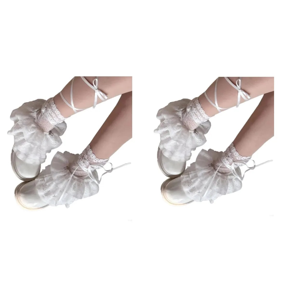 Ruffled Lace Ankle Leg Warmers with Ribbon Tie Details