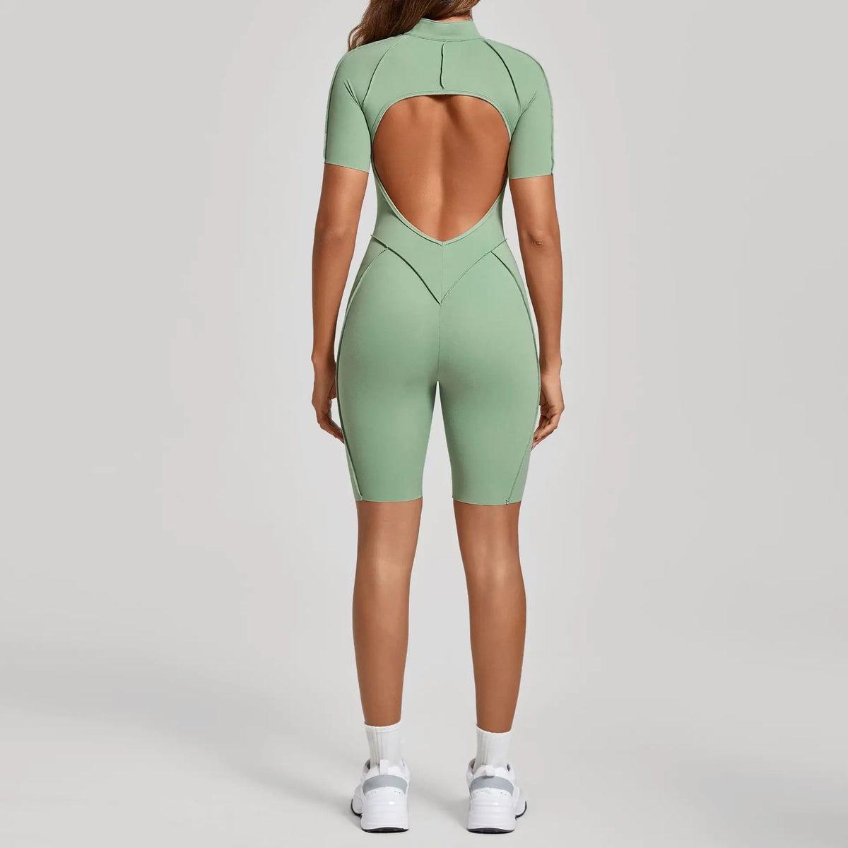 Women's Zip Front Contour Seam Workout One Piece in Long and Short Styles
