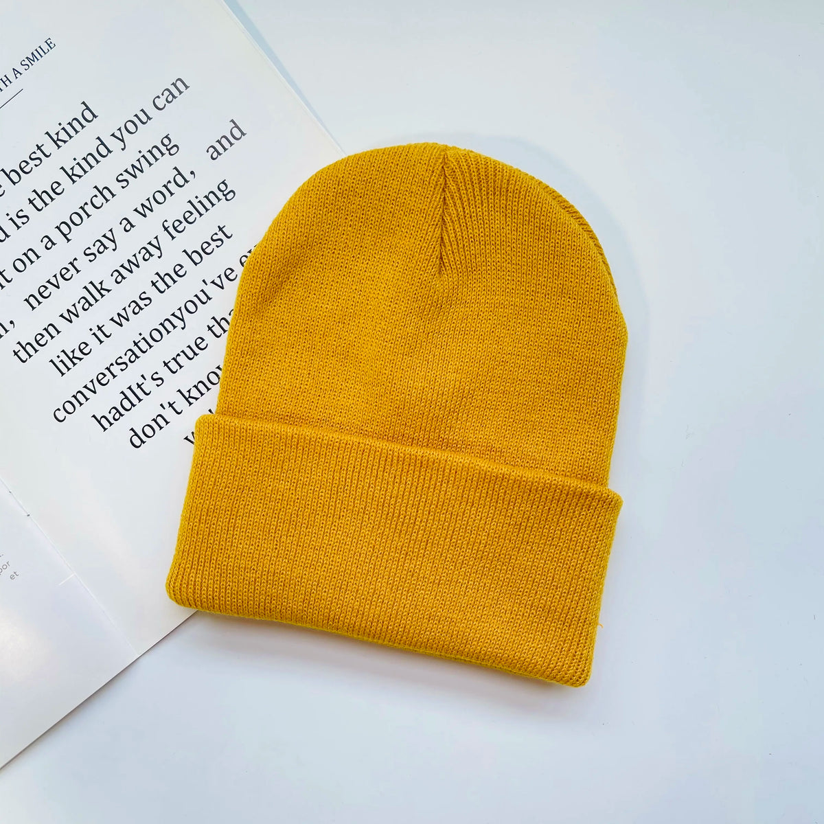 Solid Knit Beanie with Folded Cuff and Color Choices