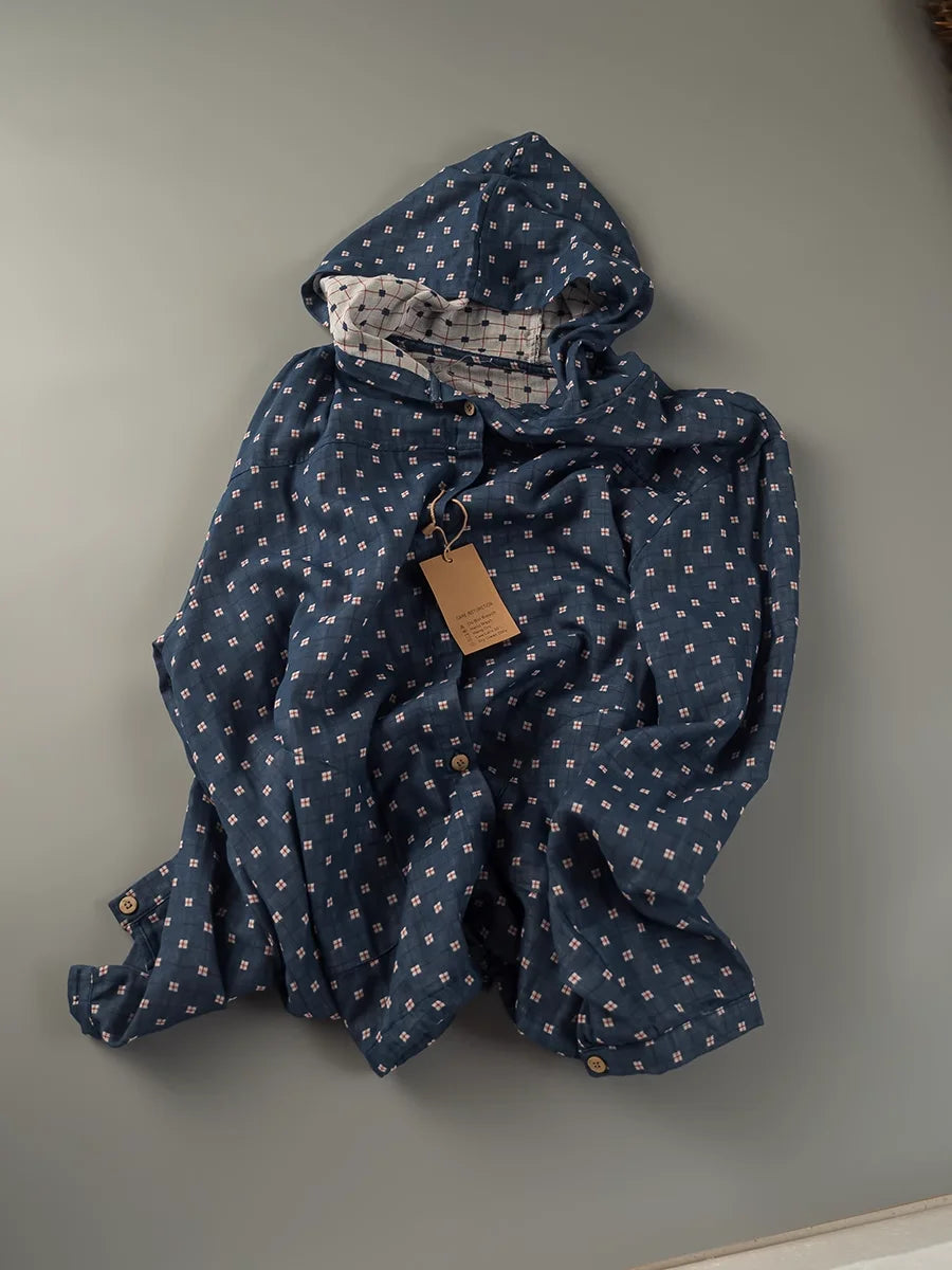 Women's Patterned Hooded Long Sleeve Button Front Shirt